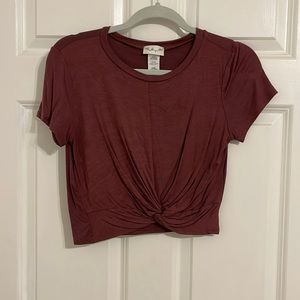 Crop top with cinched knot at front